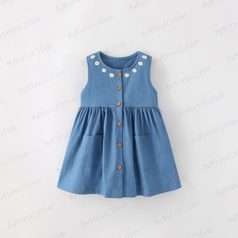 Toddler Denim Daisy Sleeveless Dress - Blue - 10-11T - image 1