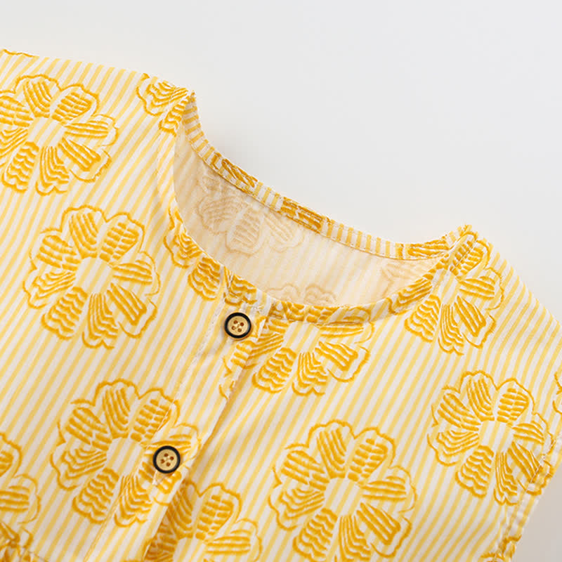 Toddler Kid Yellow Striped Flower Sleeveless Dress - image 3