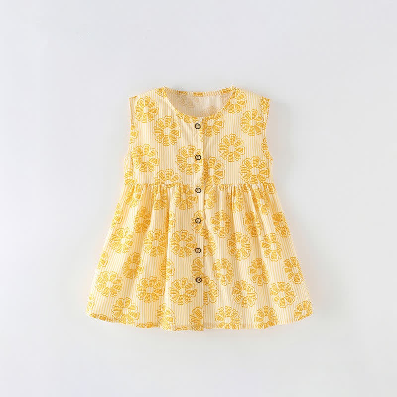 Toddler Kid Yellow Striped Flower Sleeveless Dress - Yellow - 12Y - image 1