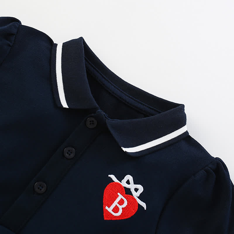 Toddler Kid Polo Bow Heart Black Dress - image 3