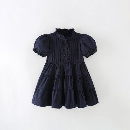 Toddler Kid Dark Blue Solid Color Dress - Dark Blue - 12Y - image 1