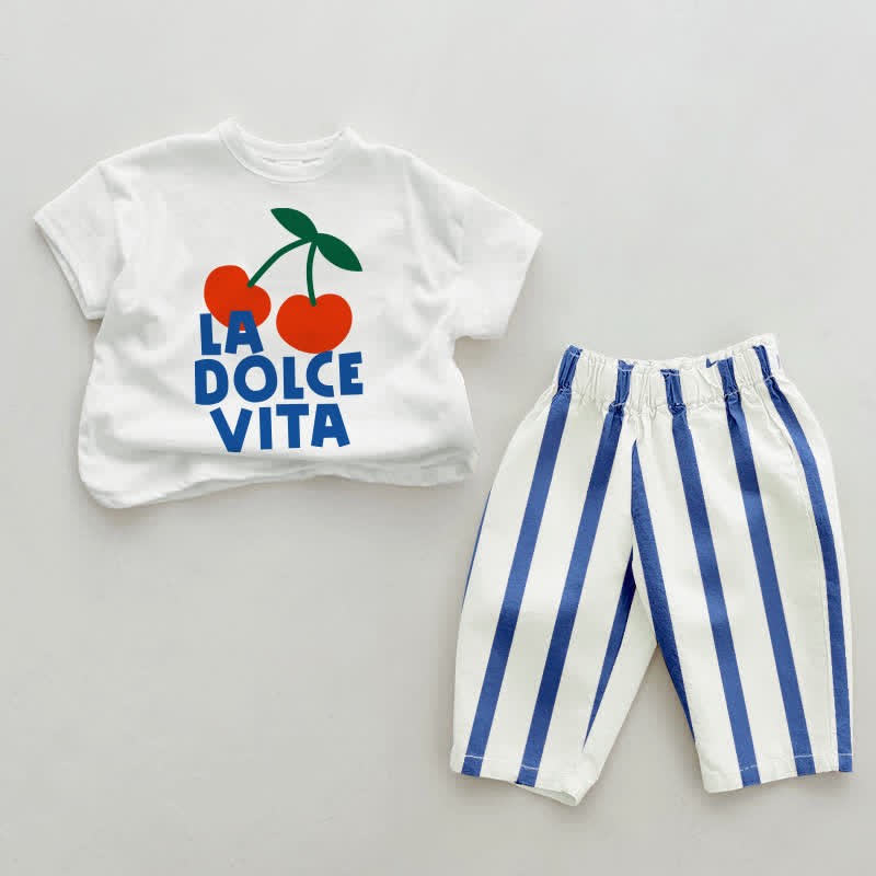 LA DOLCE VITA Baby Cherry Blue Vertical Striped 2-piece Set - White&Blue - 2-3T - image 1