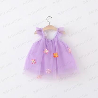 Toddler Flower Tulle Bow Suspenders Dress - image 2
