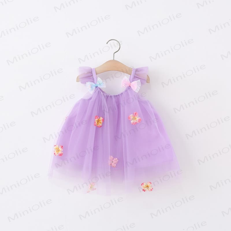 Toddler Flower Tulle Bow Suspenders Dress - Purple - 5-7T - image 1
