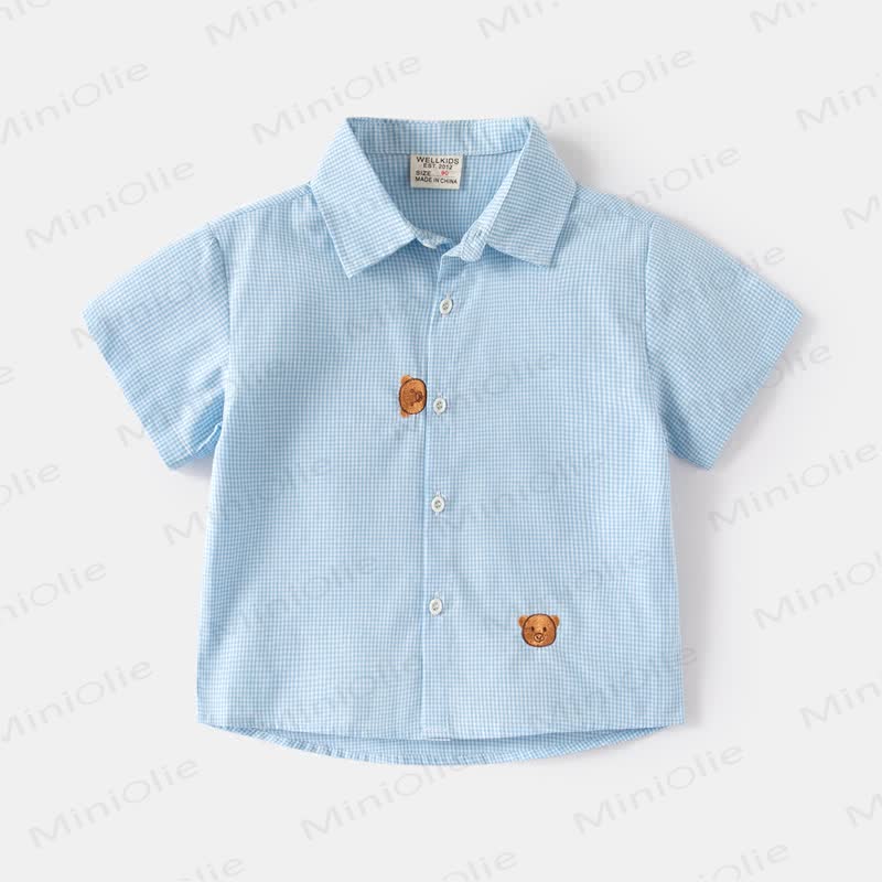 Kid Boy Cartoon Bear Plaid Shirt Top - Blue - 8Y - image 8