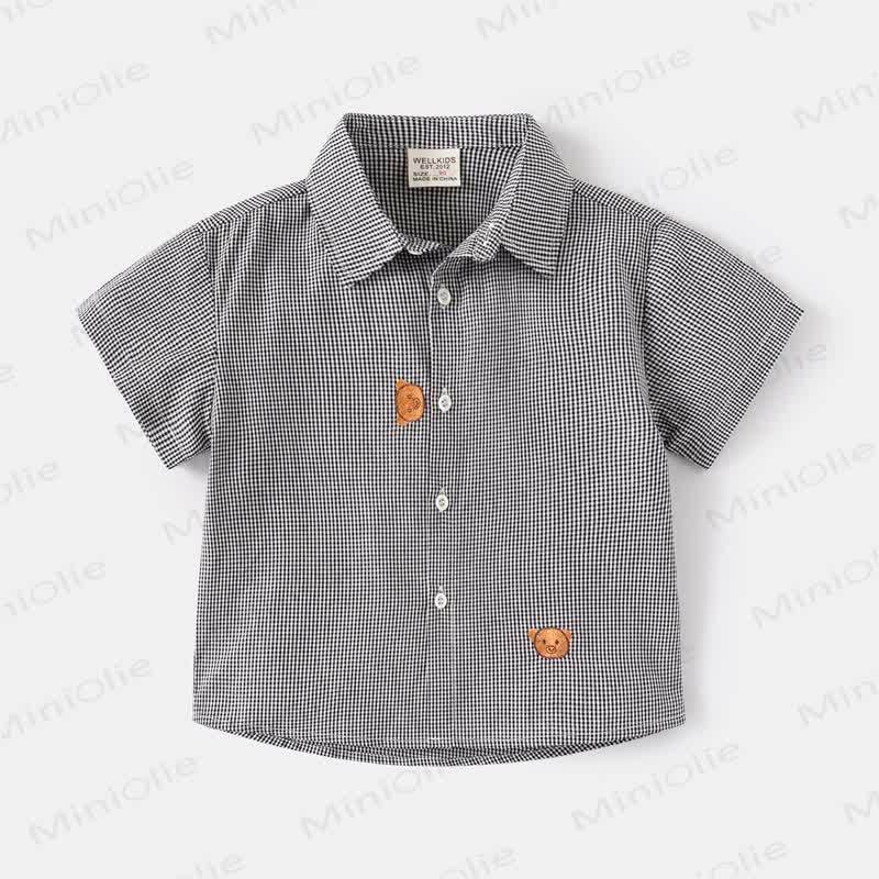 Kid Boy Cartoon Bear Plaid Shirt Top - Black - 8Y - image 2