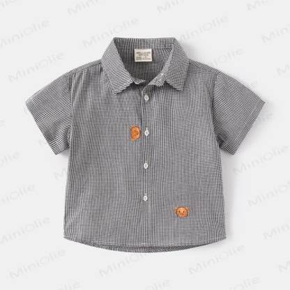 Kid Boy Cartoon Bear Plaid Shirt Top - Black - 8Y - image 2