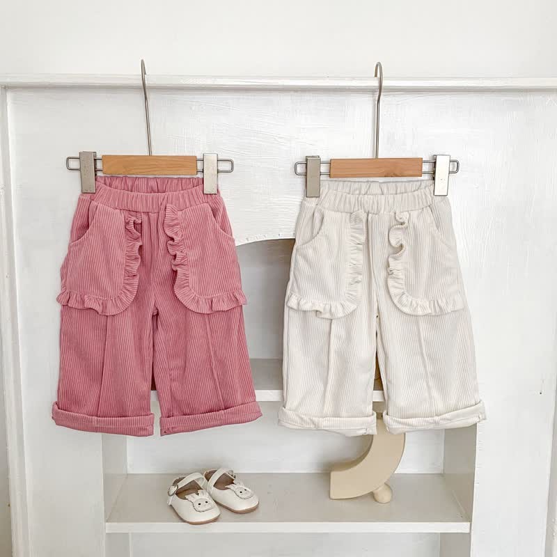 Baby Plain Corduroy Pleated Lace Pocket Pants - image 1