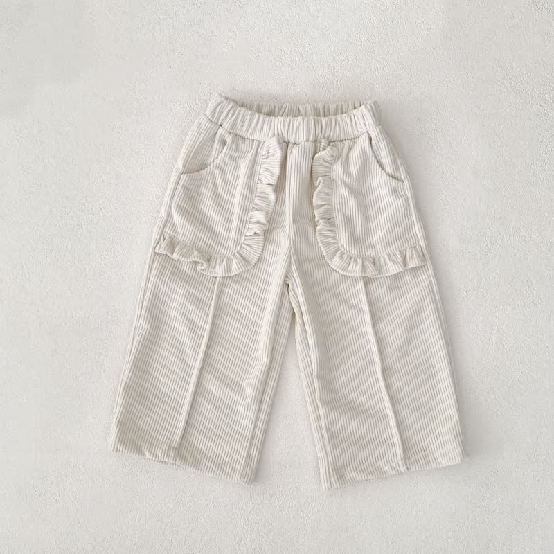Baby Plain Corduroy Pleated Lace Pocket Pants - White - 3-5T - image 8