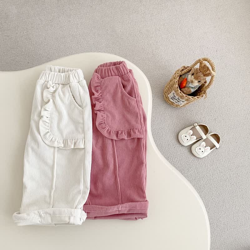 Baby Plain Corduroy Pleated Lace Pocket Pants - image 4