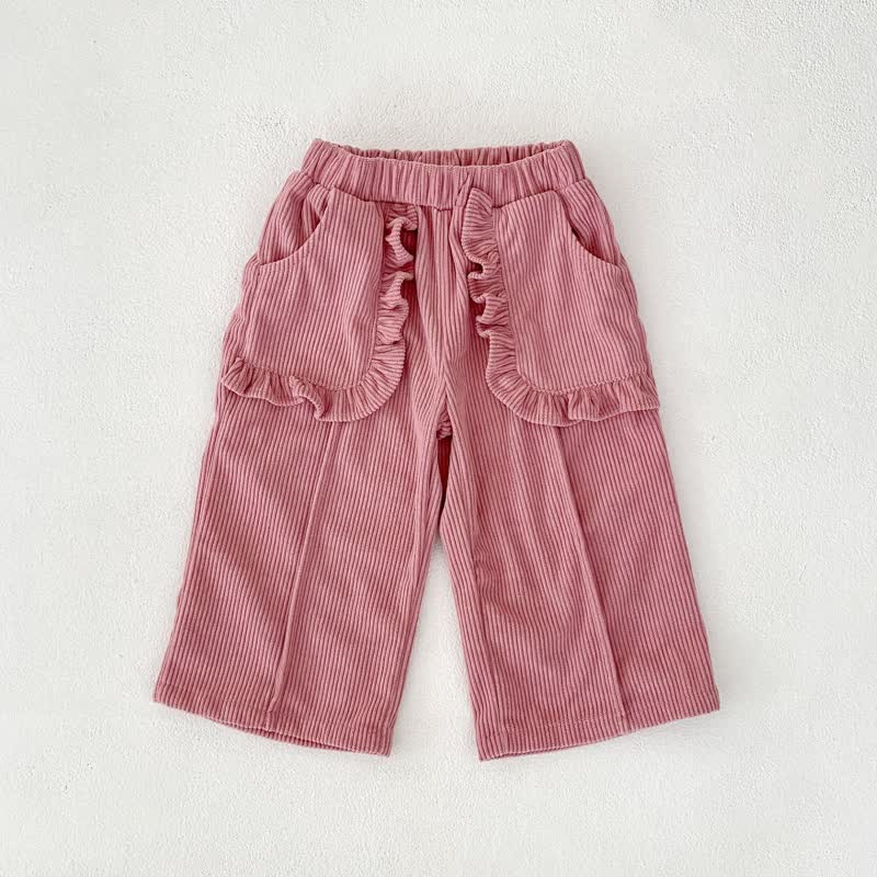 Baby Plain Corduroy Pleated Lace Pocket Pants - Pink - 3-5T - image 14