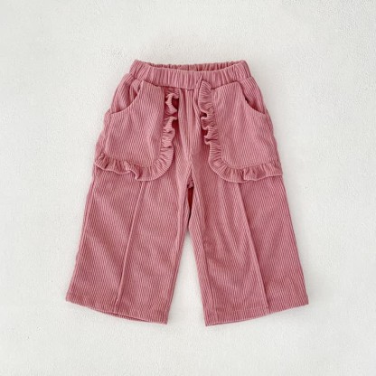 Baby Plain Corduroy Pleated Lace Pocket Pants - Pink - 3-5T - image 14