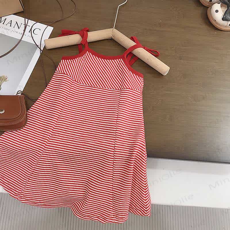 Toddler Red Bow Striped Suspenders Dress - image 1