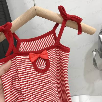 Toddler Red Bow Striped Suspenders Dress - image 7