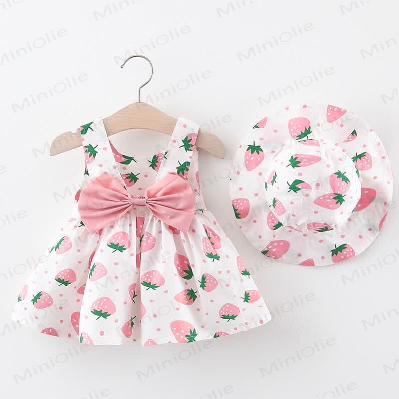 Baby Strawberry Dots Dress with Hat - Pink - 2-3T - image 1