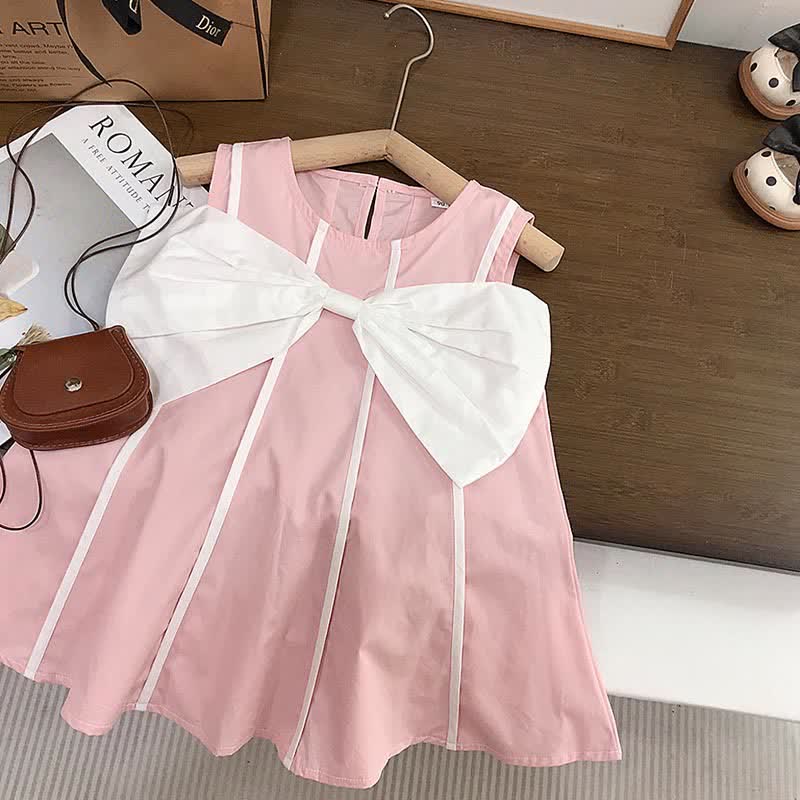 Toddler Sweet Bow Sleeveless Dress - Pink - 10Y - image 1
