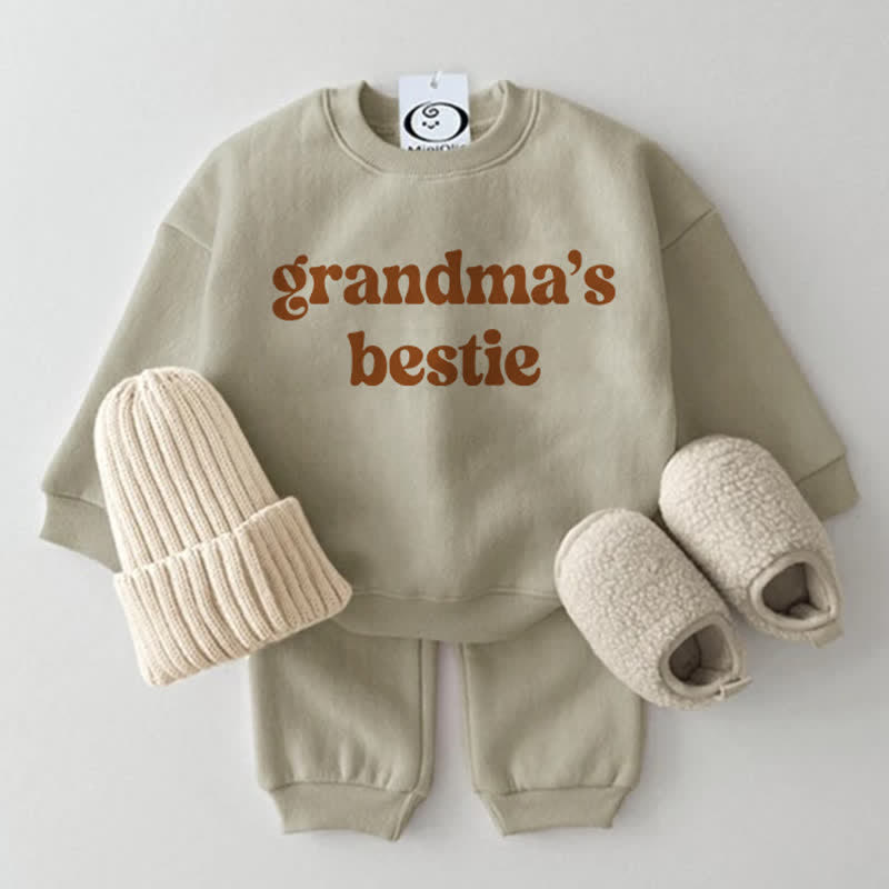 GRANDMA'S BESTIE Baby 2-Piece Grey Green Set - Grey Green - 2-3T - image 1