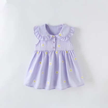 Toddler Kid Purple Embroidered Daisy Dress - Purple - 12Y - image 1