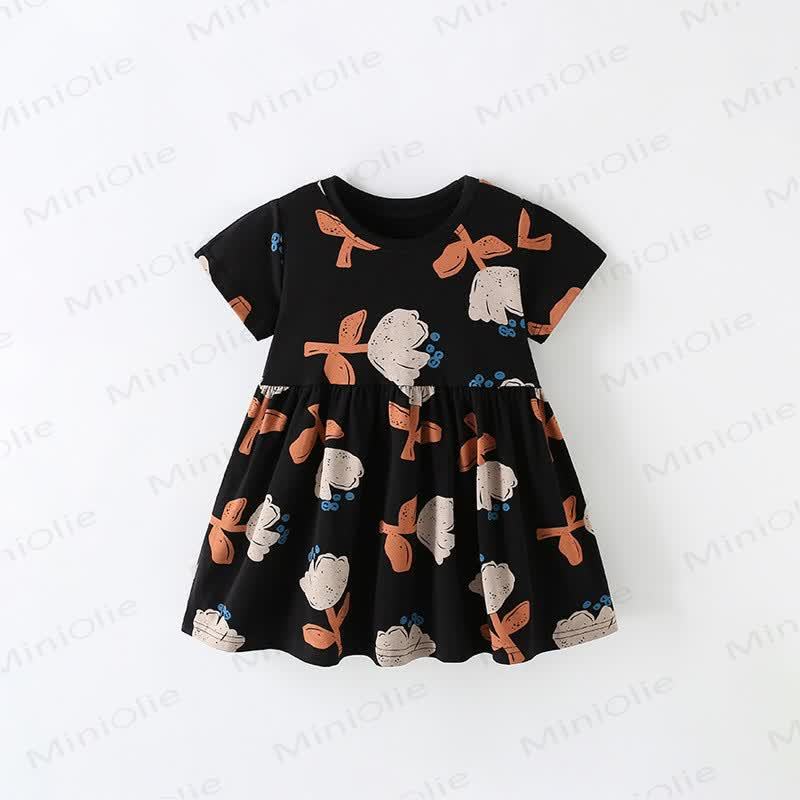 Toddler Kid Black Graffiti Flower Dress - Black - 12Y - image 1