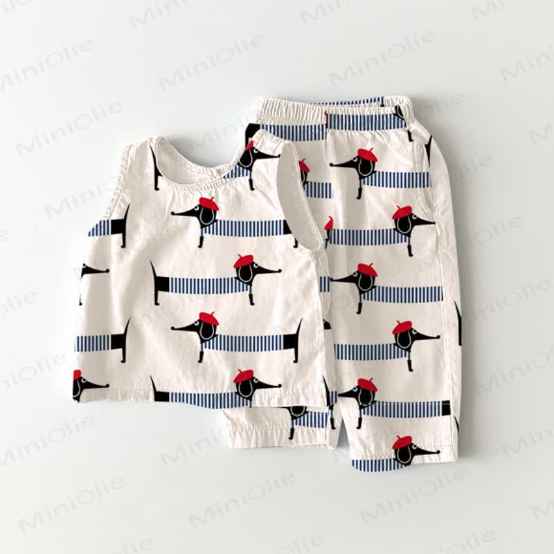 Baby Toddler Dachshund Sleeveless 2-piece Set - White - 2-3T - image 1