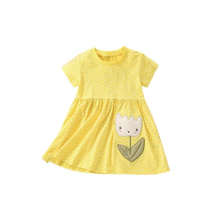 Toddler Kid Yellow Flower Wavy Grain Dress - image 2