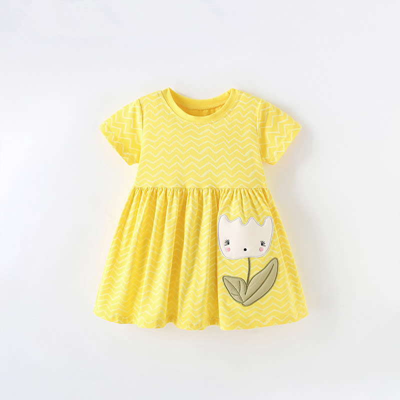 Toddler Kid Yellow Flower Wavy Grain Dress - Yellow - 12Y - image 1