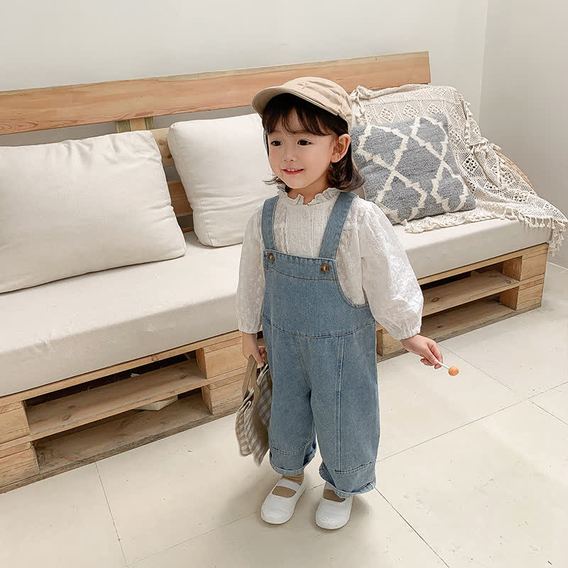 Toddler Solid Color Denim Blue Overalls - image 8