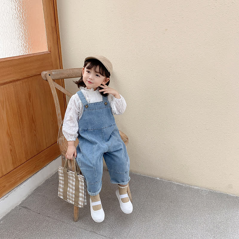 Toddler Solid Color Denim Blue Overalls - image 1