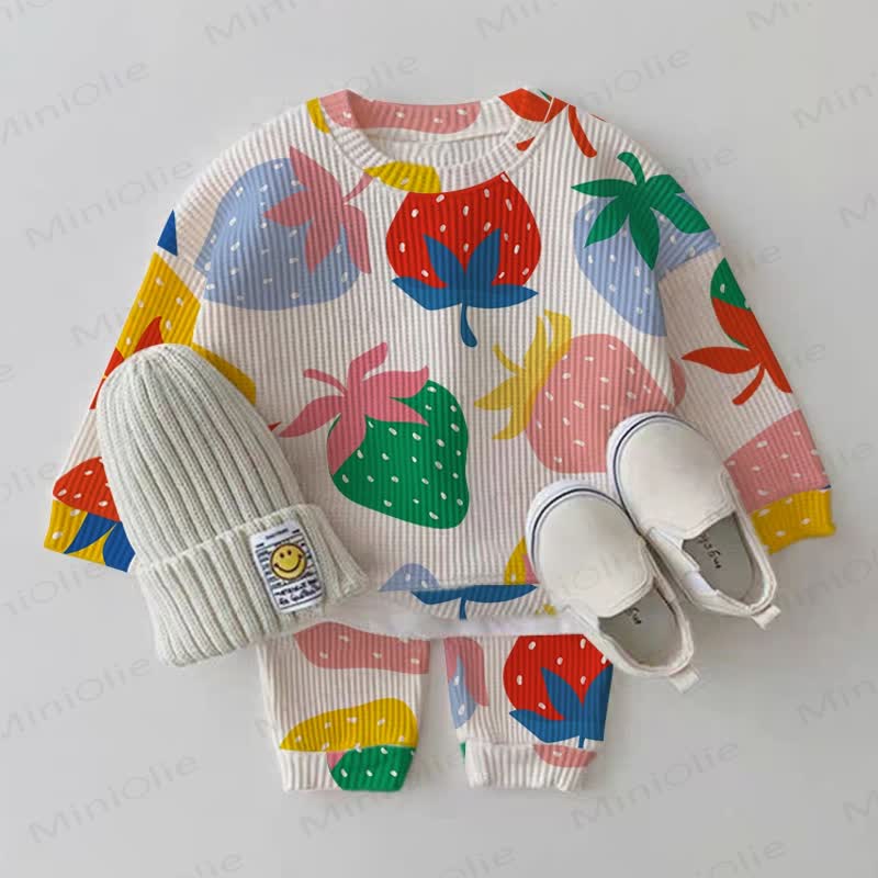 Baby Colored Strawberry Waffle 2-piece Set - Beige - 2-3T - image 1