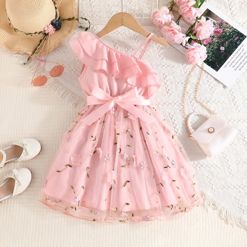 Toddler Flower Bow Tulle Charming Dress - Light Pink - 10Y - image 3