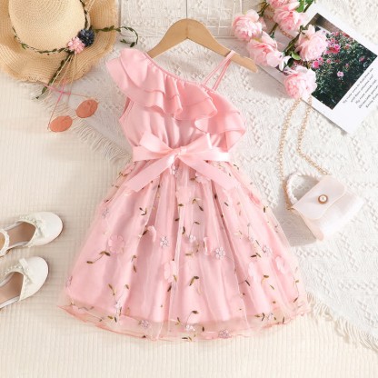 Toddler Flower Bow Tulle Charming Dress - Light Pink - 10Y - image 3