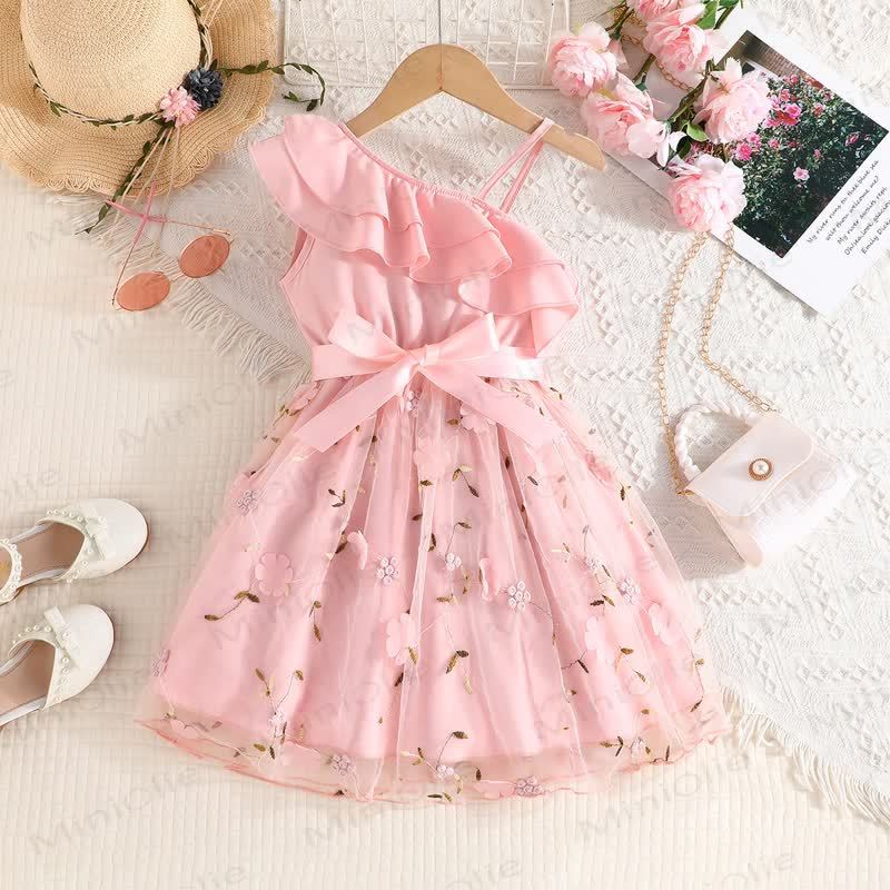 Toddler Flower Bow Tulle Charming Dress - Light Pink - 10Y - image 3