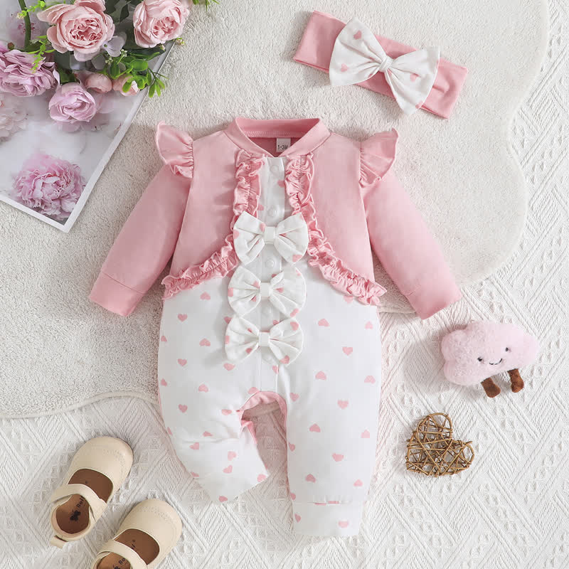 Baby Girl Bow Love Heart Romper with Headband - Pink - 12-18M - image 9