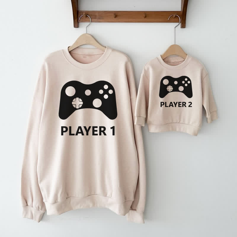 PLAYER 1/PLAYER 2 Gamepad Beige Family Sweatshirt - image 1