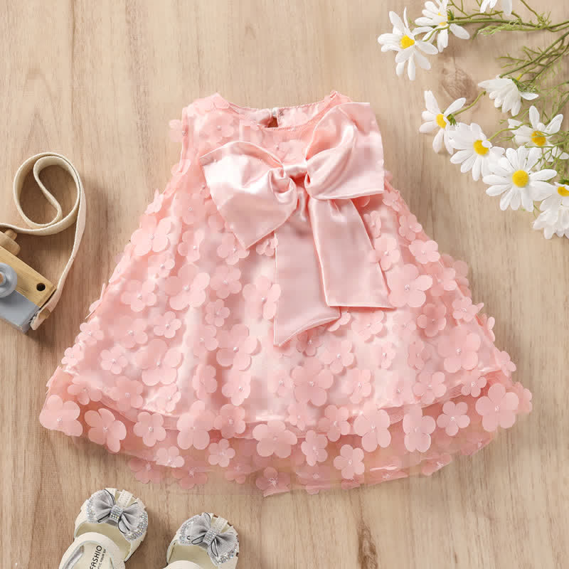 Baby Bow Pink Tulle Flower Party Dress - Pink - 3-5T - image 1