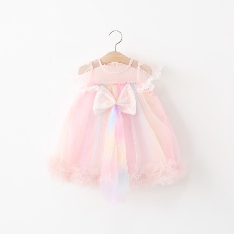 Toddler Glitter Bow Mesh Charming Dress - Pink - 5-7T - image 1