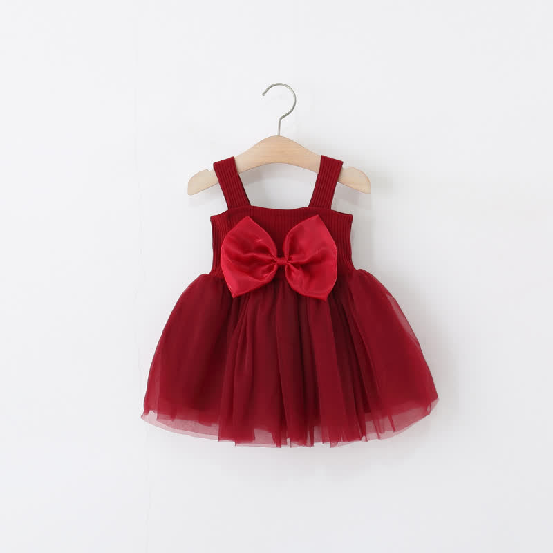 Toddler Solid Color 3D Bow Suspenders Dress - Red - 5-7T - image 1