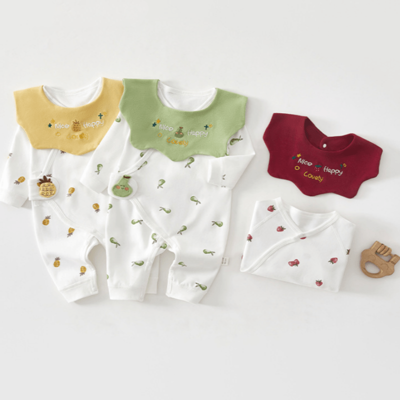 NICE HAPPY LOVELY Baby Fruits Kimono Romper with Bib - image 1