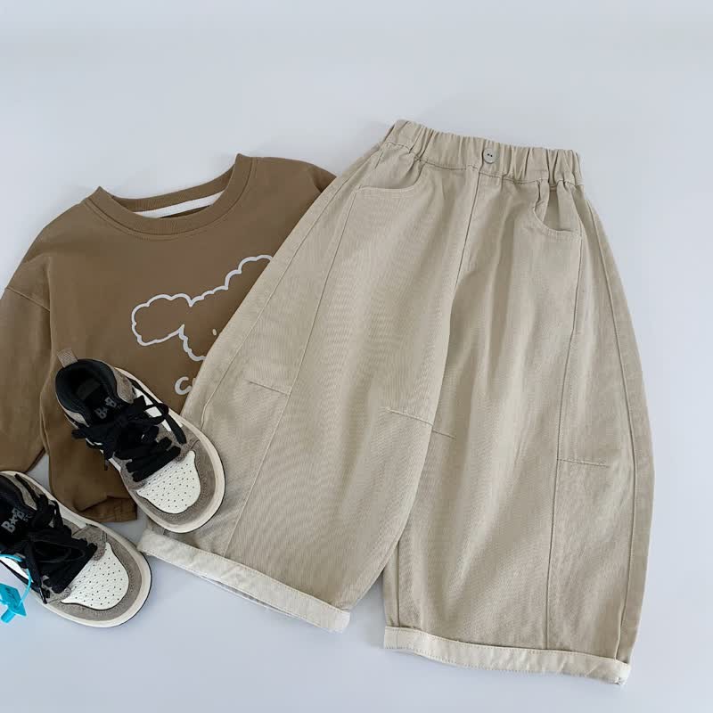 Toddler Minimalist Style Loose Pants - Beige - 10Y - image 7