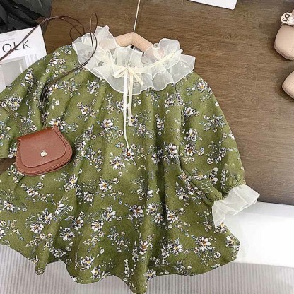 Toddler Green Flower Corduroy Dress - Green - 10Y - image 1