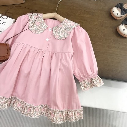 Toddler Flower Lapels Pastoral Style Dress - Pink - 10Y - image 2