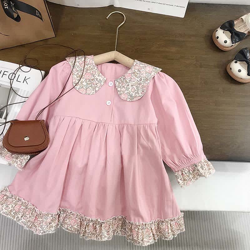 Toddler Flower Lapels Pastoral Style Dress - image 1