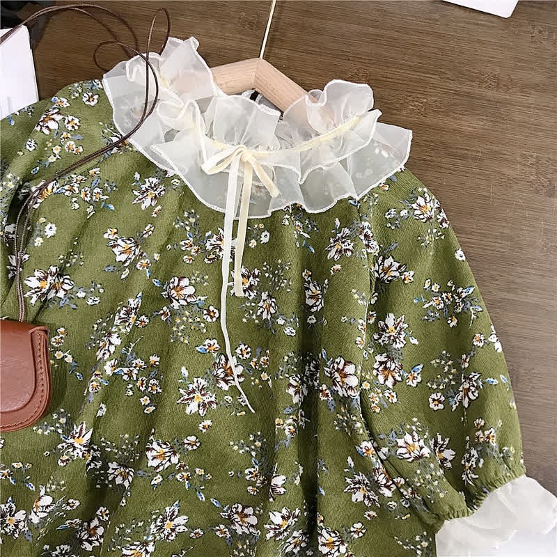 Toddler Green Flower Corduroy Dress - image 5