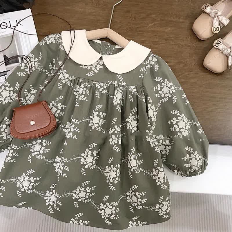 Toddler Vintage Flower Pastoral Style Dress - Green - 10Y - image 1