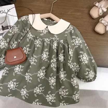 Toddler Vintage Flower Pastoral Style Dress - Green - 10Y - image 1