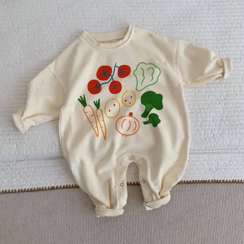 Baby Watercolor Vegetable Beige Romper - Beige - 2-3T - image 1