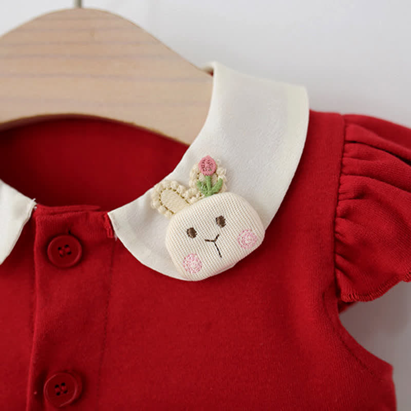 Baby Bunny Embroidered Strawberry Red Dress - image 3