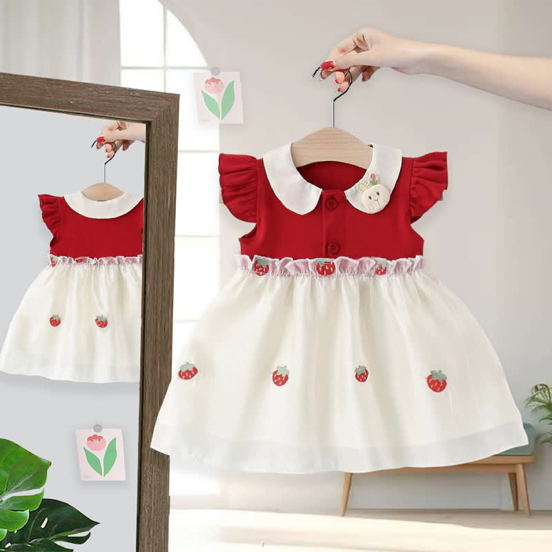 Baby Bunny Embroidered Strawberry Red Dress - Red - 3-5T - image 1