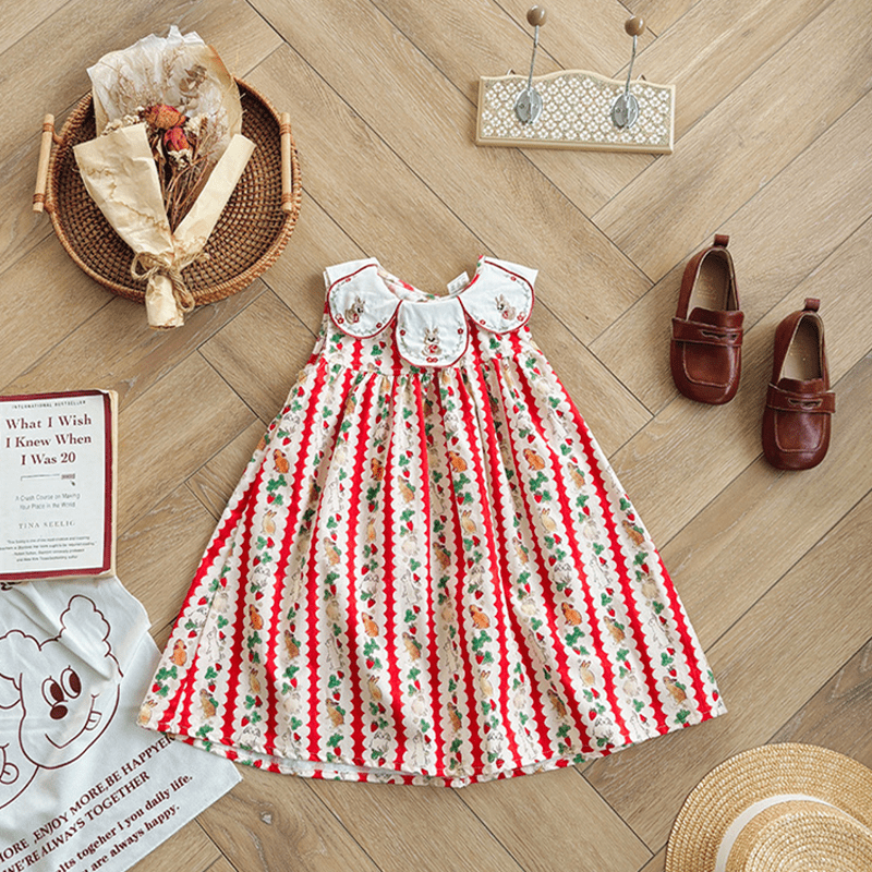 Toddler Red Embroidered Bunny Strawberry Dress - image 2