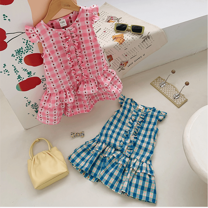 Toddler Heart Flower Plaid Ruffled Dress - image 3